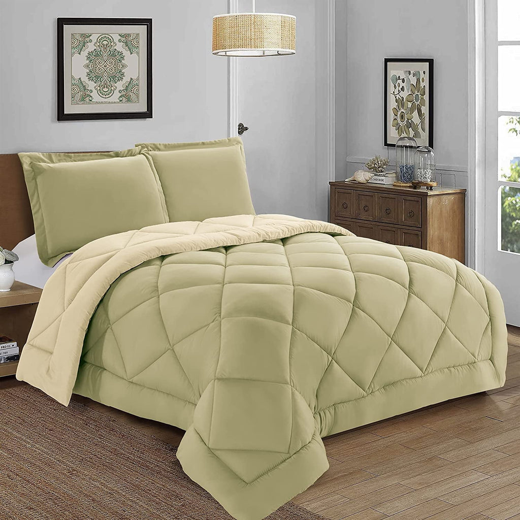 Hypoallergenic Cloud 3-Piece Comforter Set - Reversible, Box Stitched Down Alternative, King/California King, All Season Suitable, Sage/Cream - All-Season Down Alternative Comforter Insert - Default Title