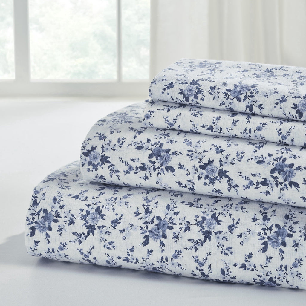 Ultra-Soft 3-Piece Brittany Printed Cotton Flannel Adult Bed Sheet Set, Twin - Premium Ultra-Soft Pillowcase Pair for Sleeping - Default Title