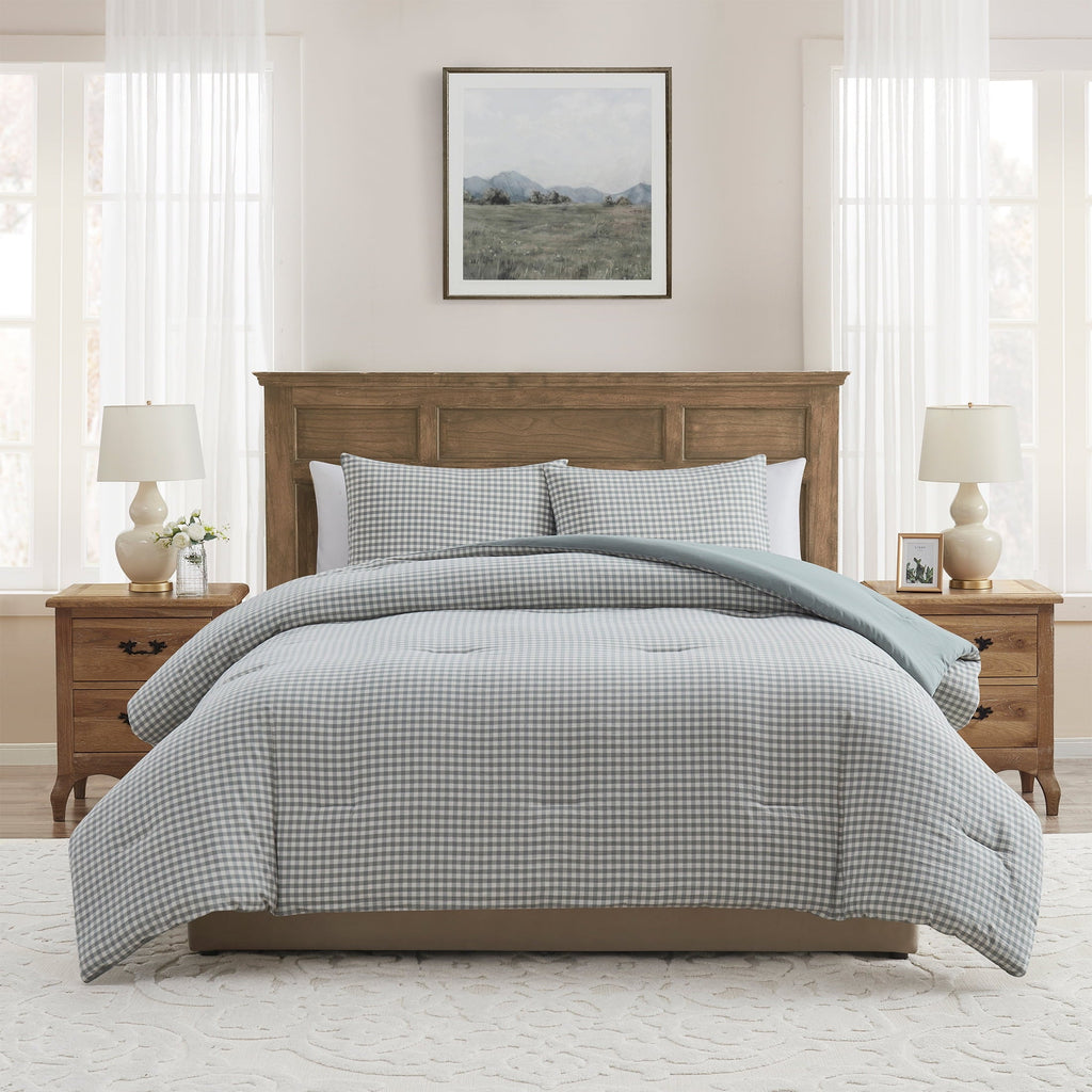 Luxurious Quilted Full/Queen Comforter Set, All-Season, 3-Piece, Green Gingham Plaid - All-Season Down Alternative Comforter Insert - Default Title