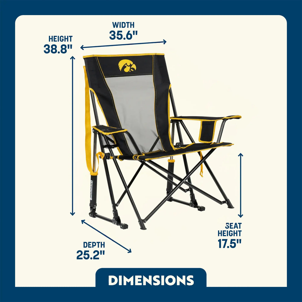 Heavy-Duty Freestyle College Comfort Pro Rocker - Iowa Hawkeyes - Choice 249 - RoadTrip Rocker Smooth Motion Camp Chair Detail