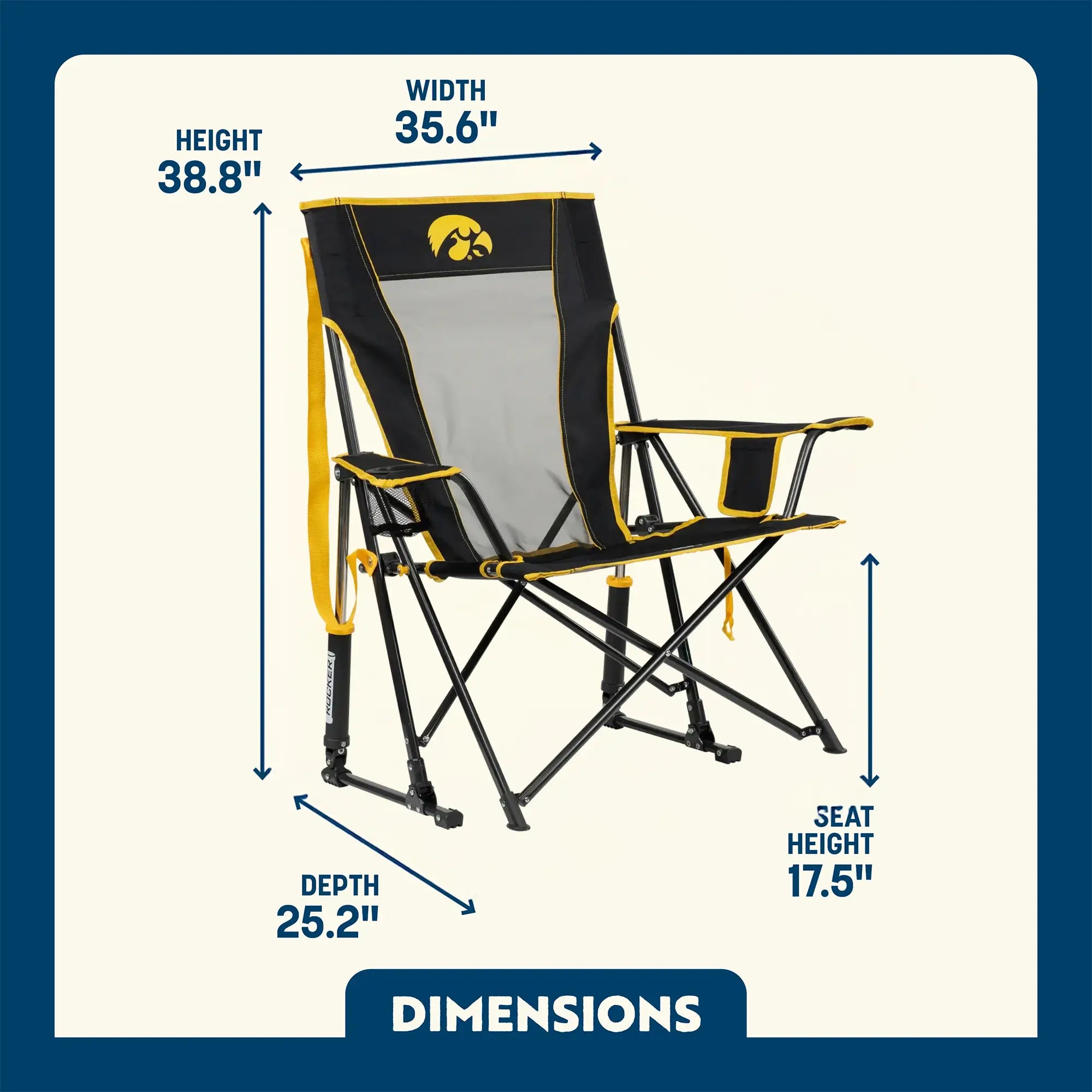 Heavy-Duty Freestyle College Comfort Pro Rocker - Iowa Hawkeyes - Choice 249 - RoadTrip Rocker Smooth Motion Camp Chair Detail