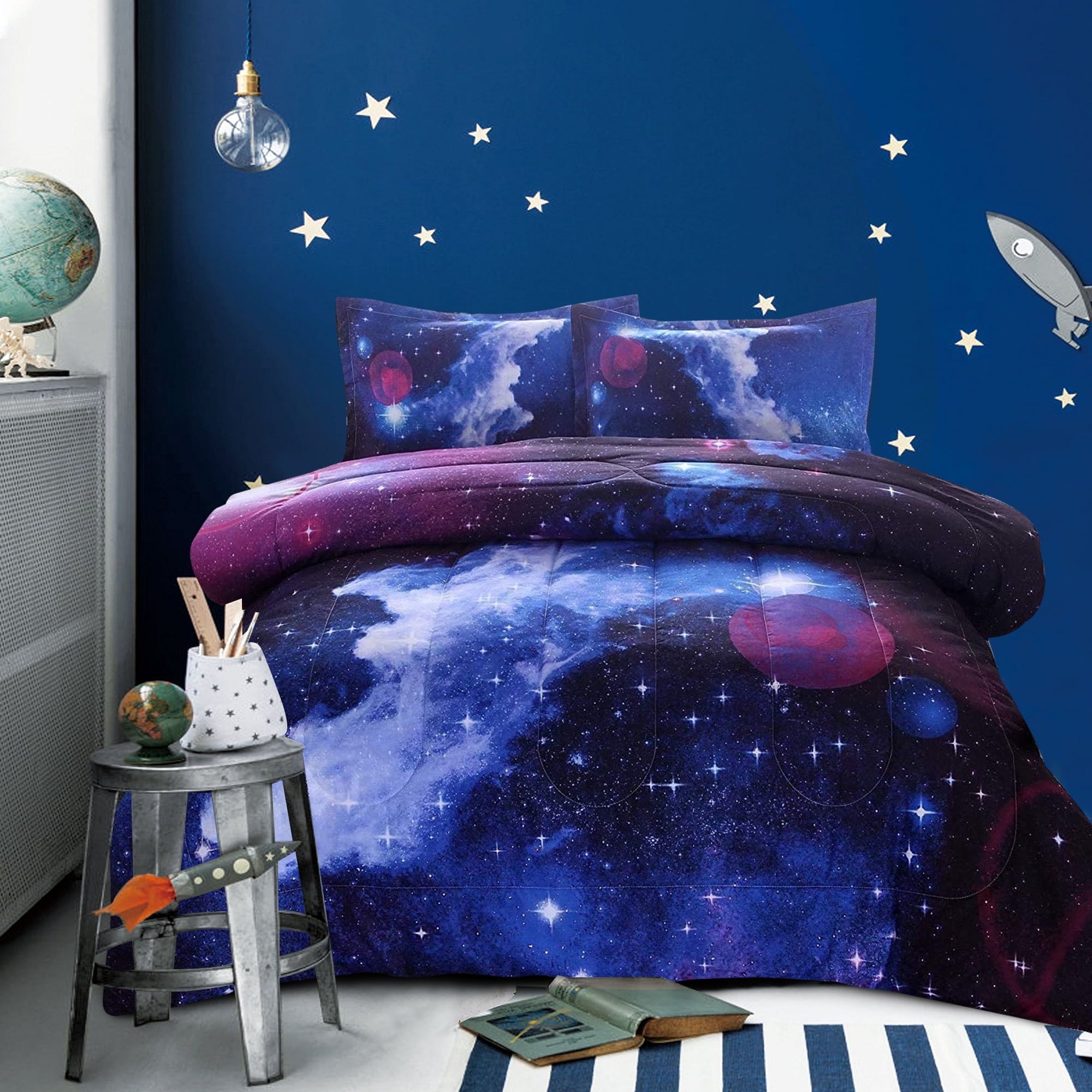 Hypoallergenic Cloud Galaxy Bedding Sets Outer Space Comforter 3D Printed Space Quilt Set Full Size for Kids Blue - Hypoallergenic Ultra-Fluffy Quilt for Winter - Default Title