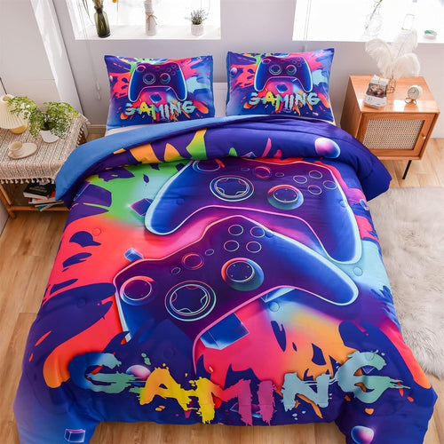 All-Season Purple Queen Gaming Comforter Sets for Boys Kids Bedding Sets Colorful Games Console Gamer Quilt Set - Luxurious Quilted Duvet Cover Set - Default Title