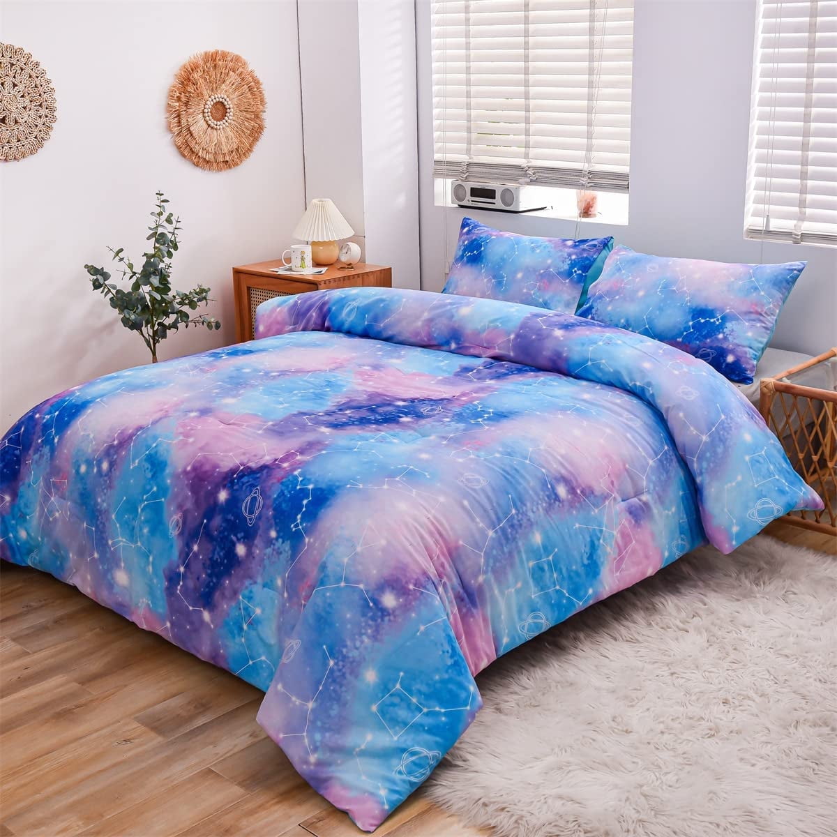 All-Season Tie Dye Constellation Ombre Comforter Set Twin Gradient Galaxy Bedding Set Blue Purple - All-Season Down Alternative Comforter Insert - Default Title