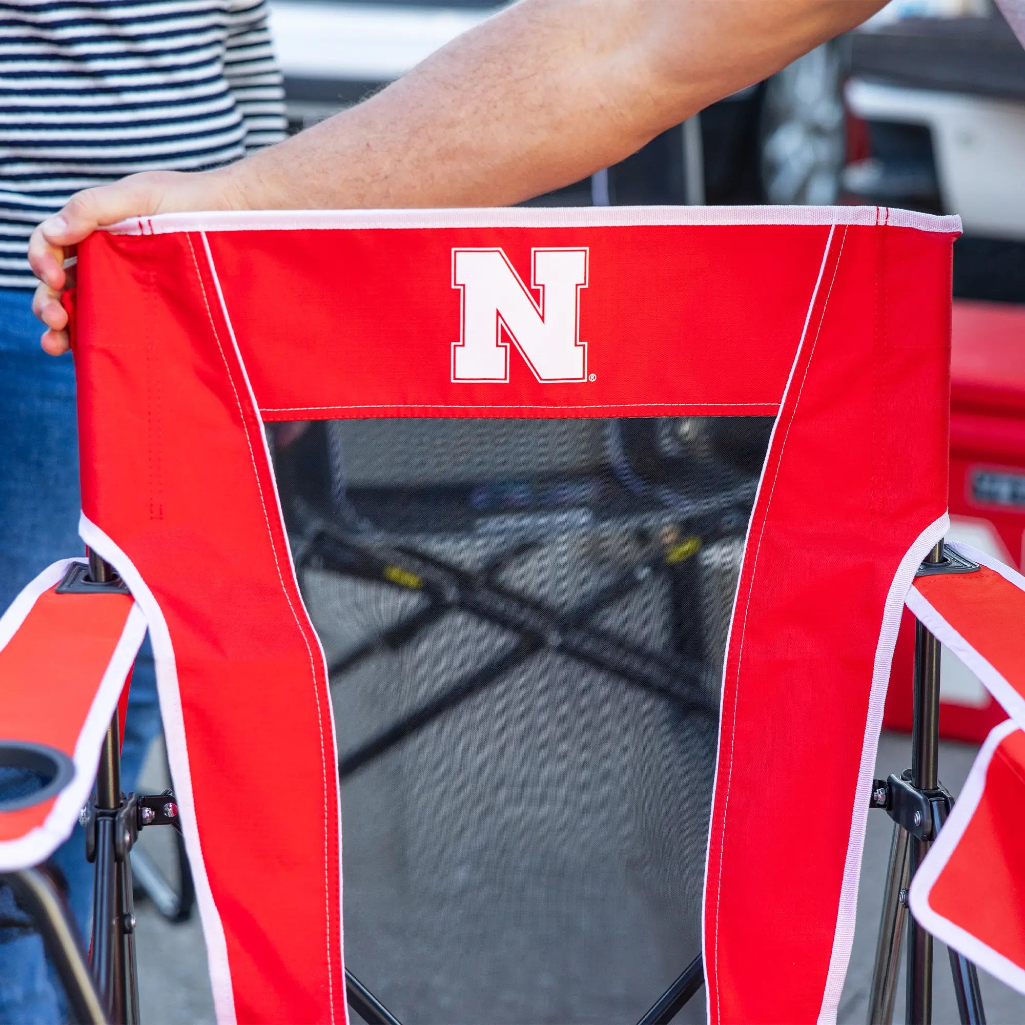 Patented Spring-Action College Comfort Pro Rocker - Nebraska Cornhuskers - Choice 161 - Patented Spring-Action Rocking Chair for Camping Detail