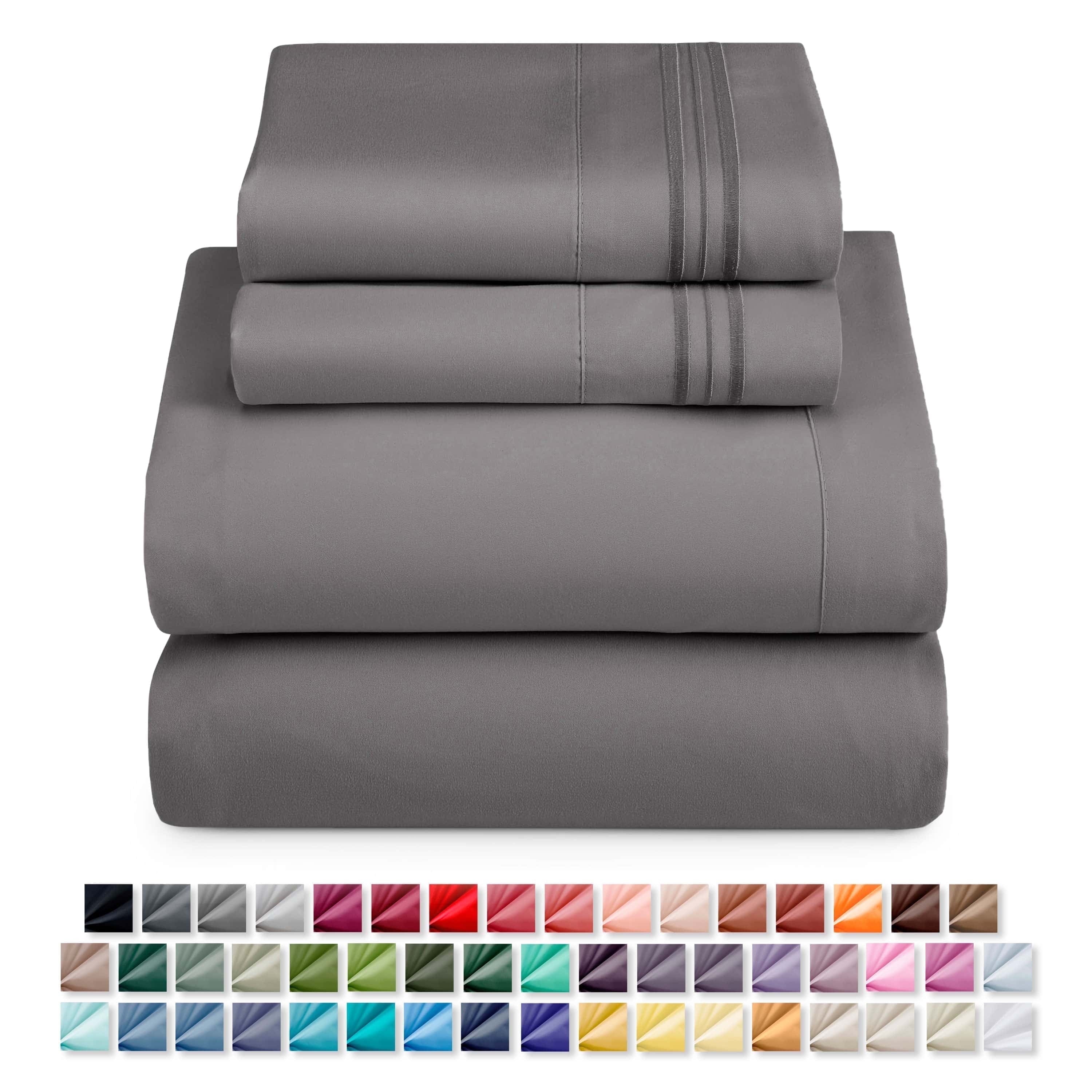 Cooling Sateen Queen Sheets Set, 1800 Series 4 Piece Sheets , Luxury Soft Microfiber Queen Size Bed Sheets Set, Gray - Cooling Hotel Quality Bedding Sheets and Pillowcases - Default Title
