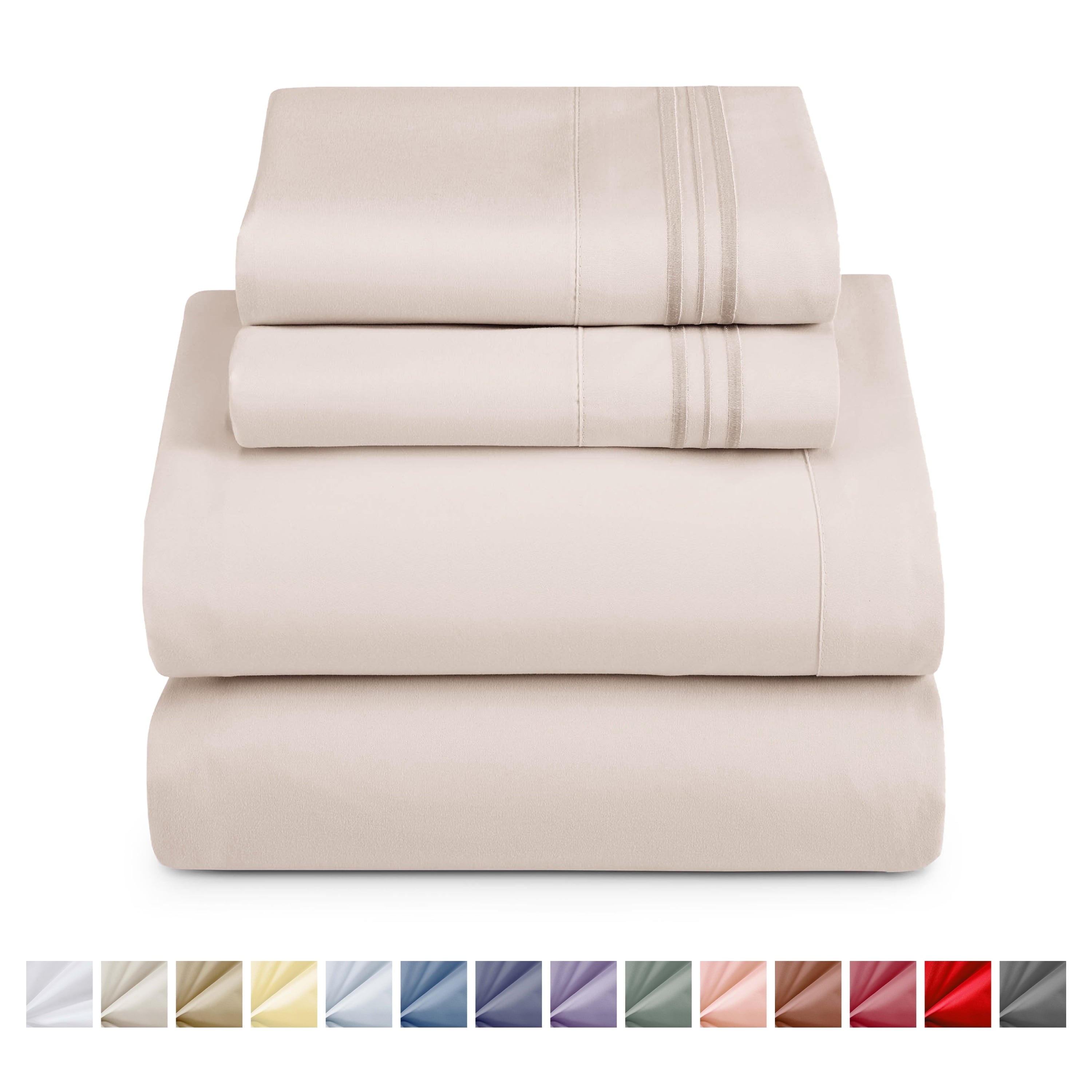 Cooling Sateen King Sheet Sets, 1800 Series Deep Pocket 4 Piece, Luxury Soft Microfiber Bed Sheet Sets, BEIGE CREAM - Luxury Bed Sheet Set with Deep Pockets - Default Title