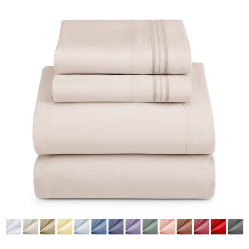 Cooling Sateen King Sheet Sets, 1800 Series Deep Pocket 4 Piece, Luxury Soft Microfiber Bed Sheet Sets, BEIGE CREAM - Luxury Bed Sheet Set with Deep Pockets - Default Title