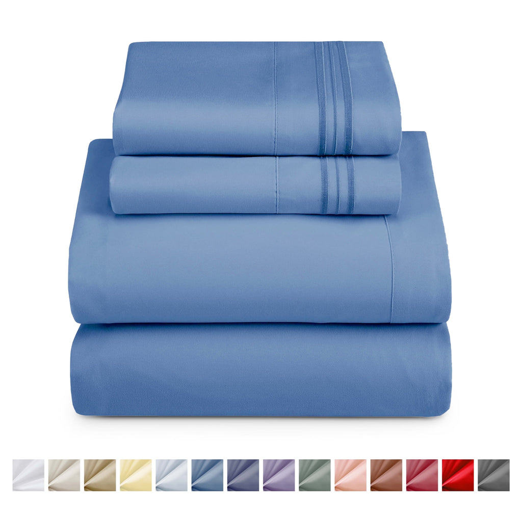 Wrinkle-Resistant Split King Sheet Sets, Deep Pocket 5 Piece, Luxury Soft Microfiber Bed Sheet Sets, BLUE HEAVEN - Breathable Egyptian Cotton Flat & Fitted Sheets - Default Title