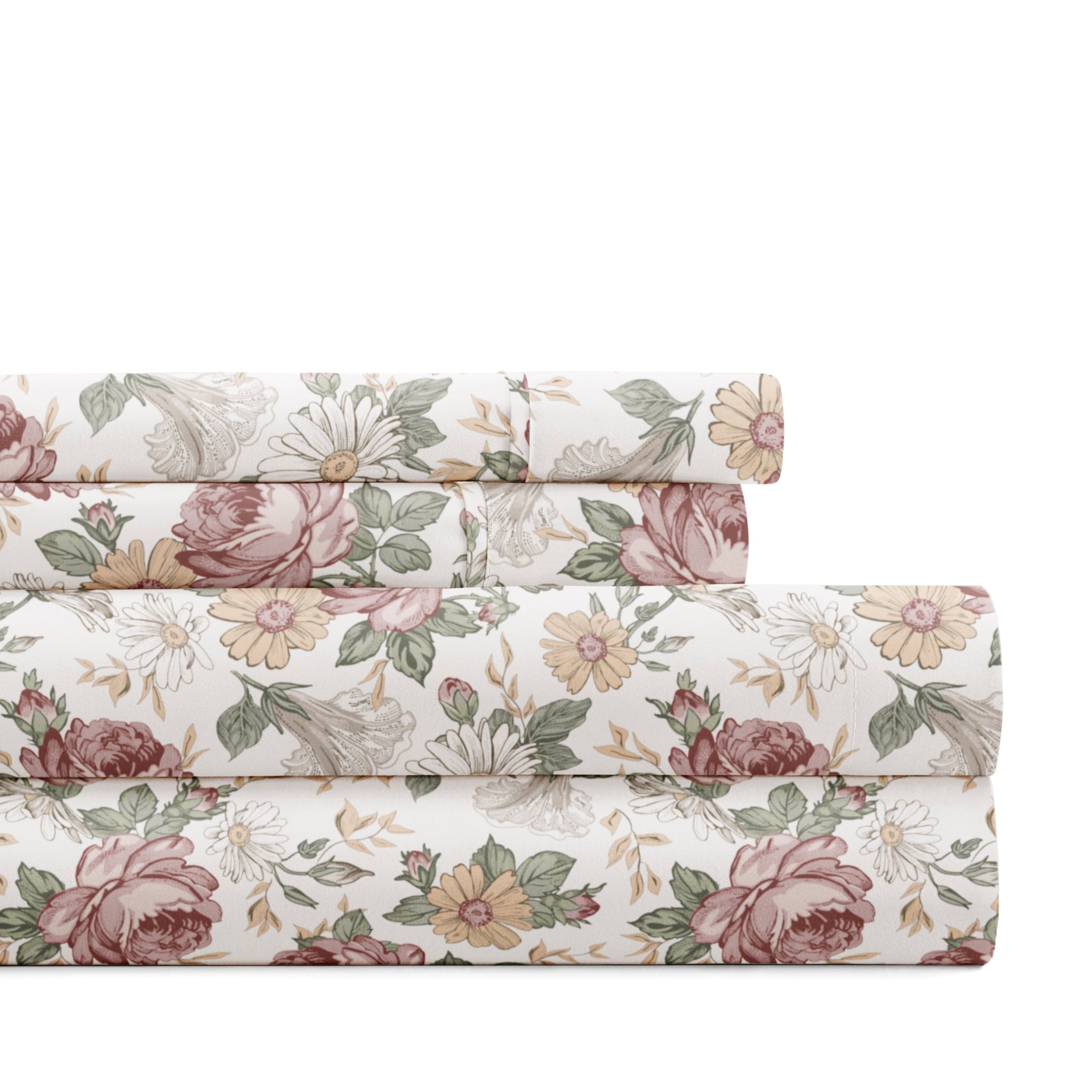 Wrinkle-Resistant 4 Piece Pattern Microfiber Bed Sheets Set, Blooming Floral Rose, Queen - Cooling Hotel Quality Bedding Sheets and Pillowcases - Default Title