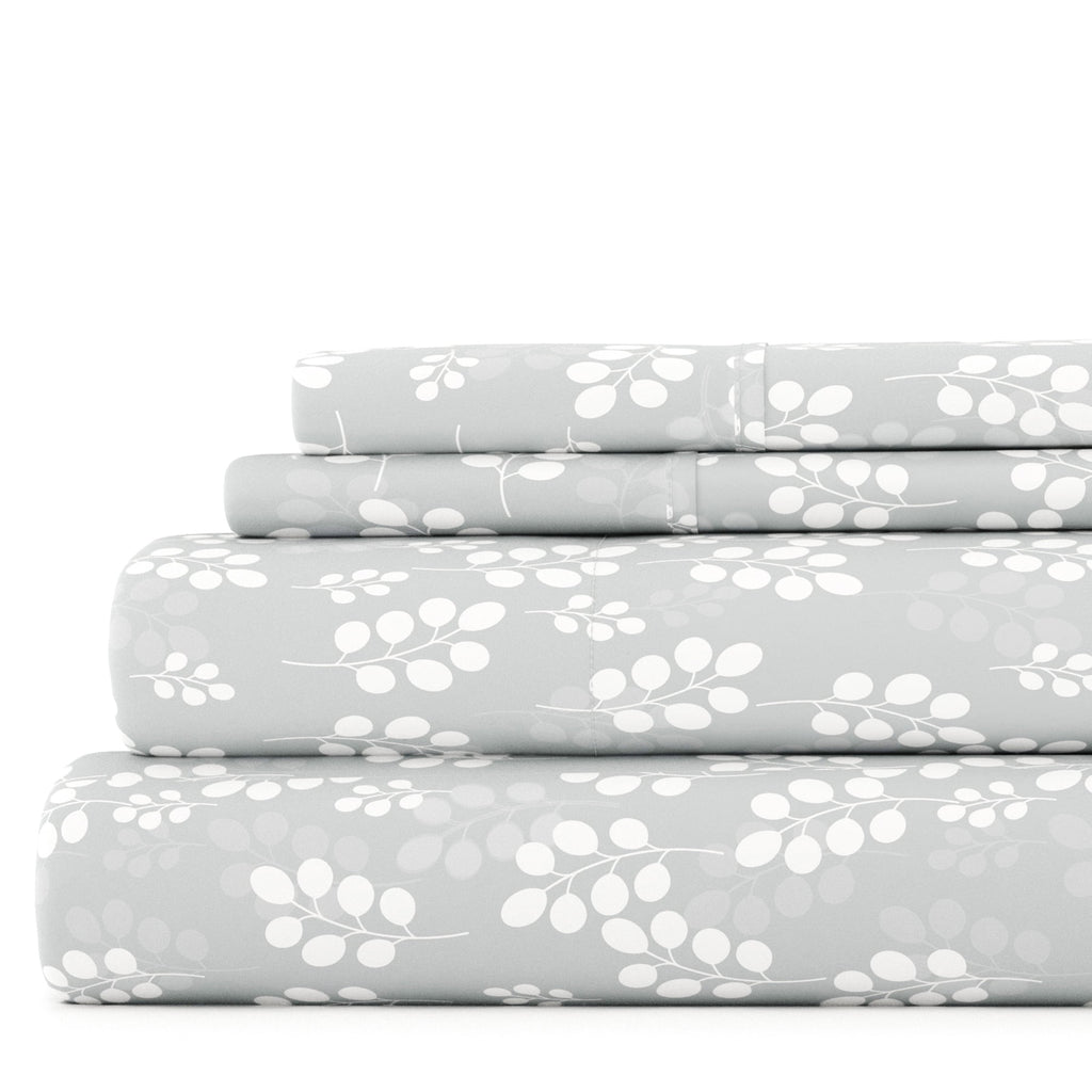 Wrinkle-Resistant 4 Piece Pattern Microfiber Bed Sheets Set, Gray Wheat, Full - Luxury Bed Sheet Set with Deep Pockets - Default Title