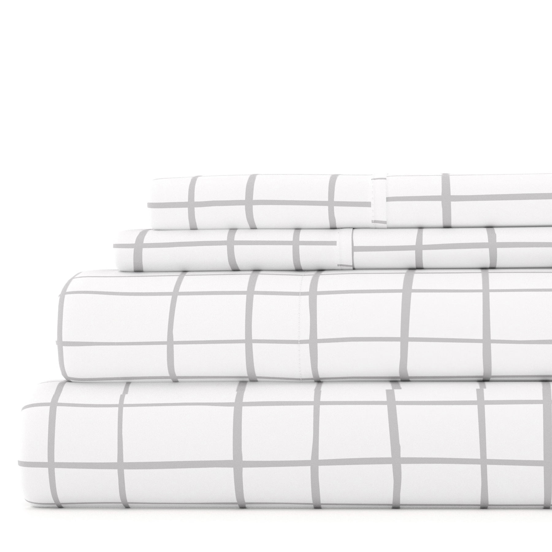 Cooling Sateen 4 Piece Pattern Microfiber Bed Sheets Set, Light Gray Crossroad, Twin - Luxury Bed Sheet Set with Deep Pockets - Default Title