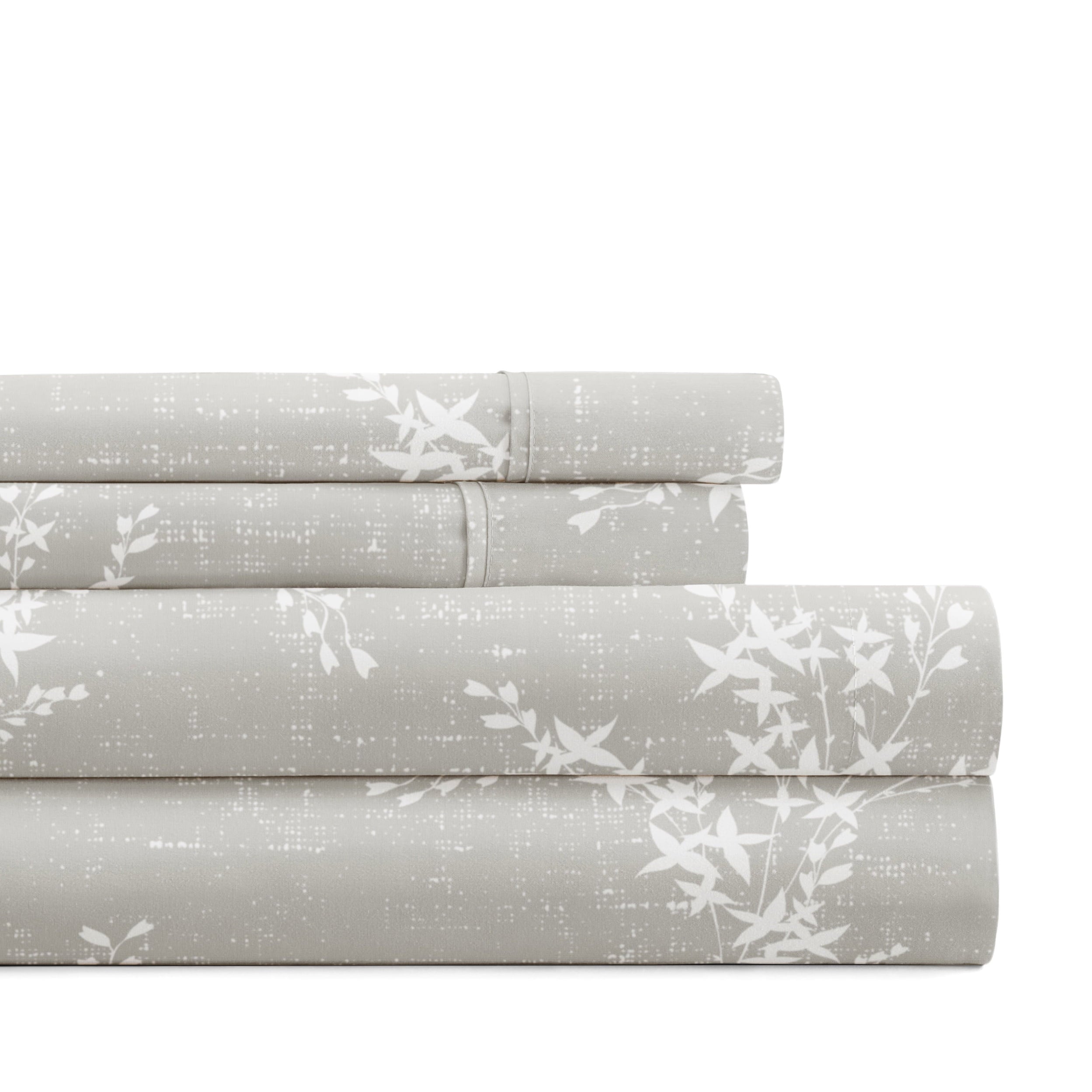 Wrinkle-Resistant 3 Piece Pattern Microfiber Bed Sheets Set, Distressed Willow Light Gray, Twin - Breathable Egyptian Cotton Flat & Fitted Sheets - Default Title