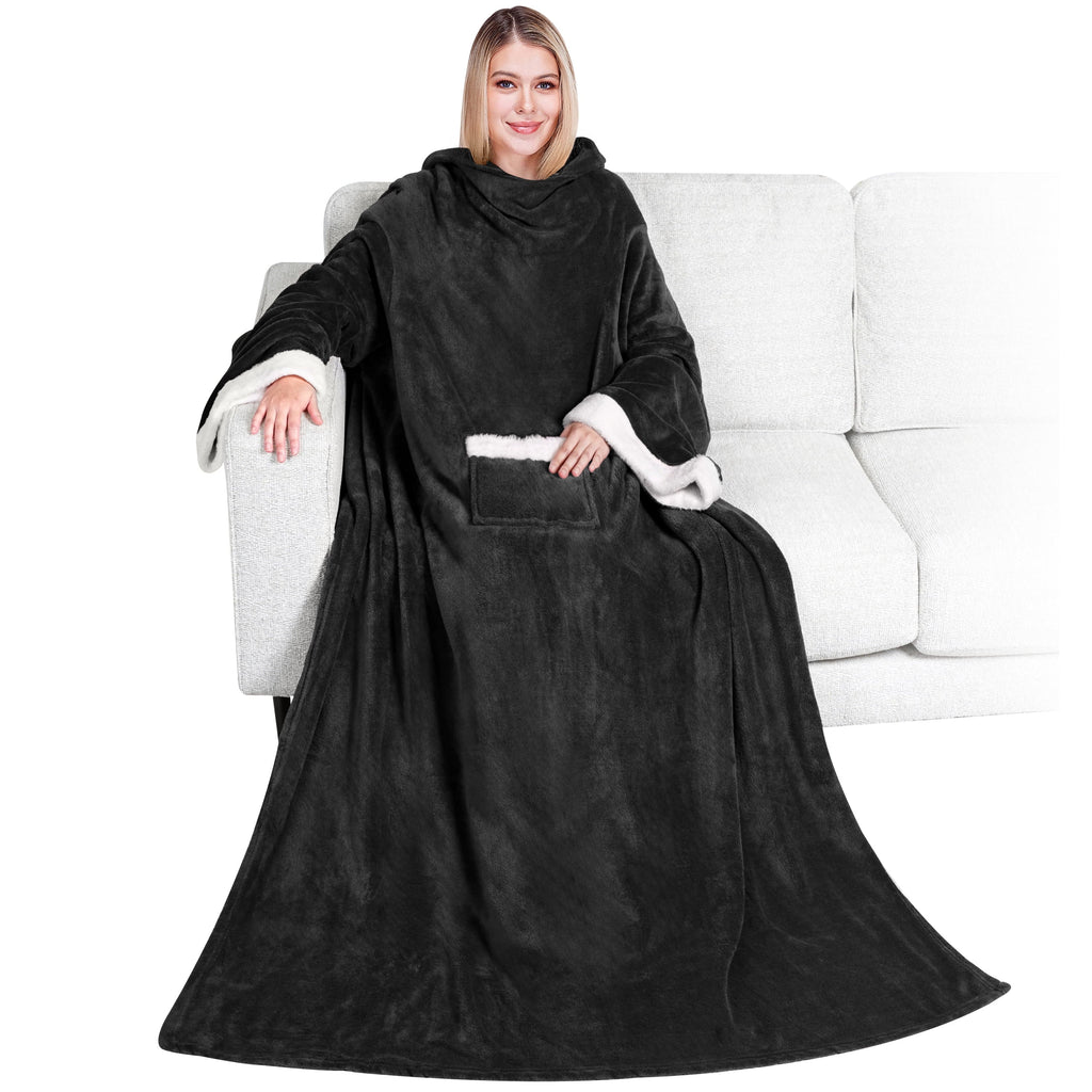 Reversible Sherpa Fleece Blanket with Sleeves for Women Men Adults, Wearable Blanket Warm Soft Plush, Snuggle Pocket Sleeved TV Throw W... - Cozy Fleece Throw Blanket for Couch & Bed - Default Title