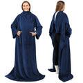 Decorative Knitted Navy Blue Fleece Wearable Blanket with Sleeves for Adults Women Men, Soft Warm Full Body Wrap Throw, Sweatshirt Pocke... - Super Soft Reversible Sherpa Flannel Blanket - Default Title