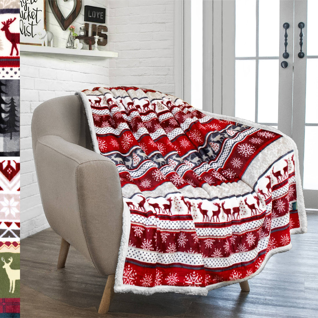 Lightweight Warm Premium Plush Sherpa Throw Christmas Blanket | Soft, Warm, Cozy, Reversible Microfiber Winter Cabin Throw | Plaid Hol... - Luxury Knitted Decorative Throw Blanket with Fringes - Default Title