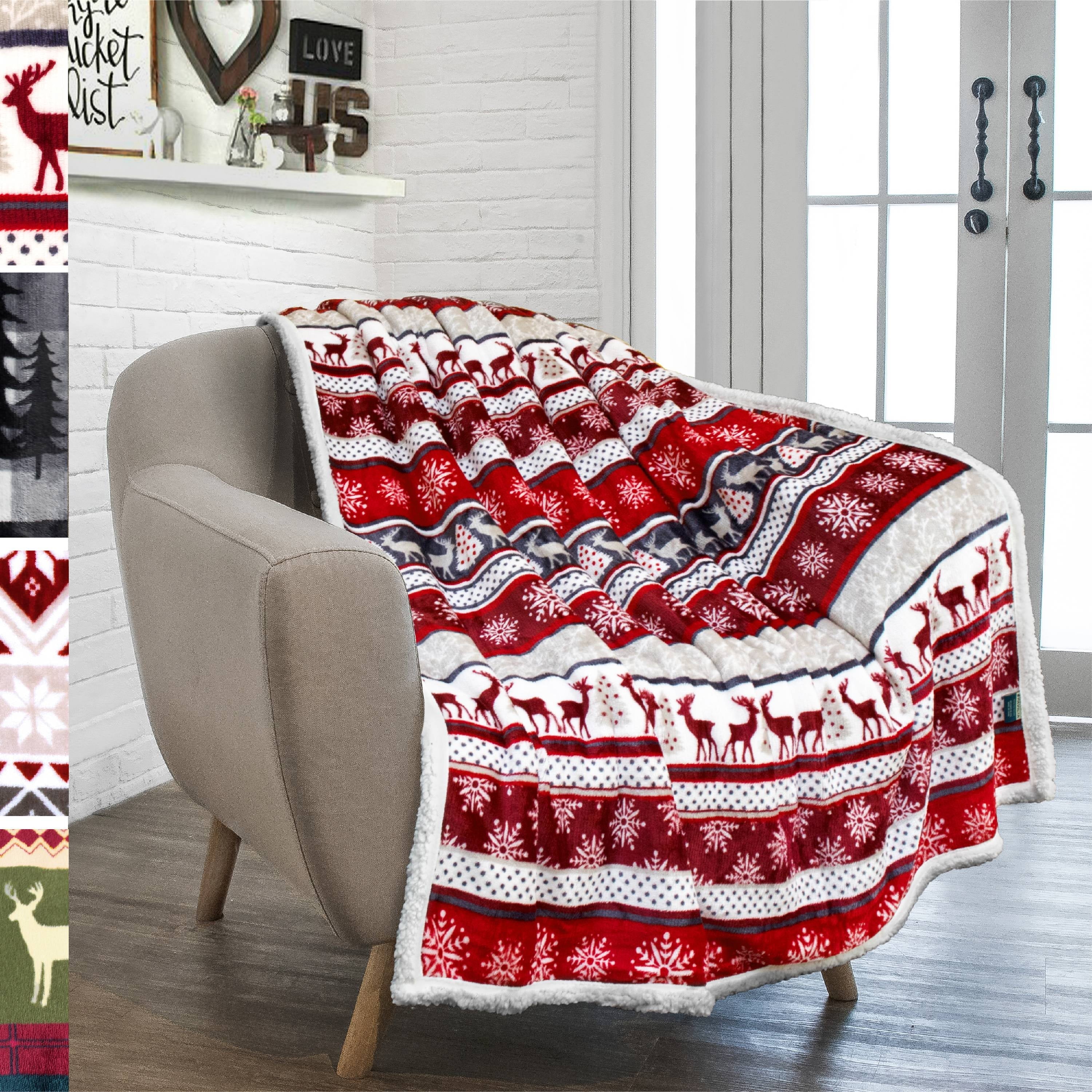 Lightweight Warm Premium Plush Sherpa Throw Christmas Blanket | Soft, Warm, Cozy, Reversible Microfiber Winter Cabin Throw | Plaid Hol... - Luxury Knitted Decorative Throw Blanket with Fringes - Default Title