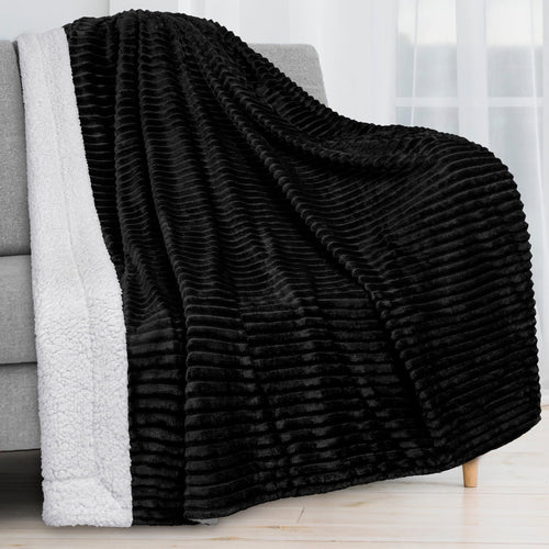 Cozy Fleece Reversible Sherpa Fleece Throw Blanket Black, Plush Flannel Throw, Ultra Soft Warm Ribbed Microfiber Blanket for Sofa... - Super Soft Reversible Sherpa Flannel Blanket - Default Title