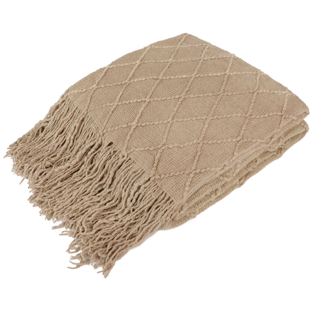 Lightweight Warm Tan Taupe Knit Throw Blanket for Couch Bed, Soft Knitted Farmhouse Sofa Throw for Living Room, Lightweight Decorative... - Super Soft Reversible Sherpa Flannel Blanket - Default Title