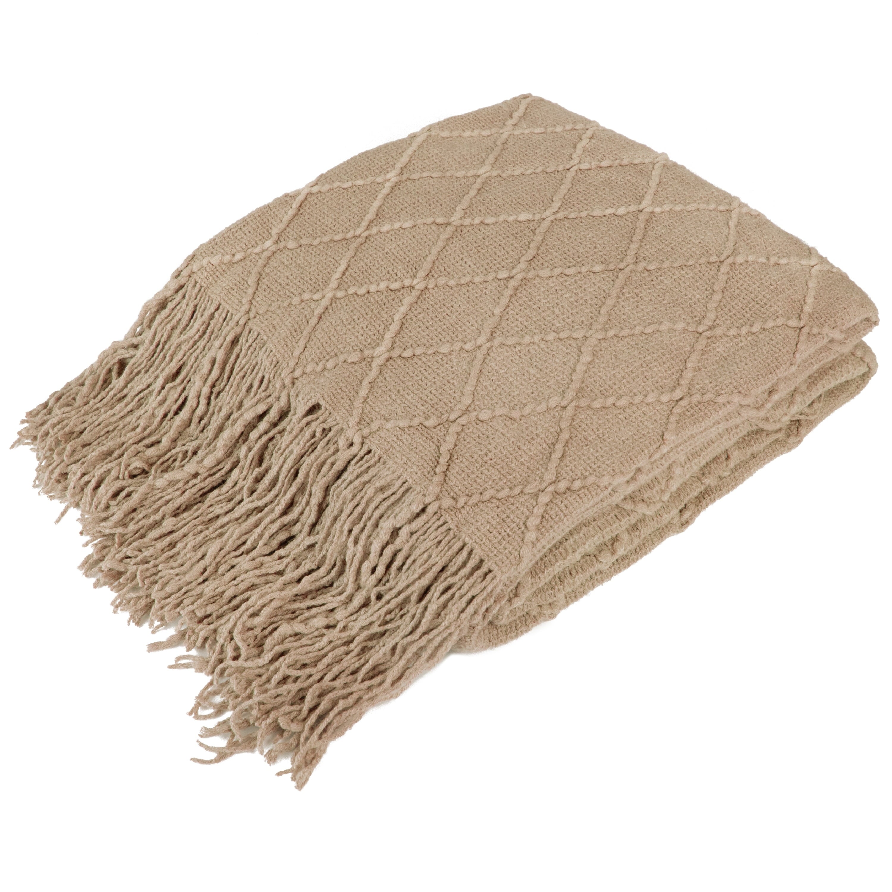 Lightweight Warm Tan Taupe Knit Throw Blanket for Couch Bed, Soft Knitted Farmhouse Sofa Throw for Living Room, Lightweight Decorative... - Super Soft Reversible Sherpa Flannel Blanket - Default Title