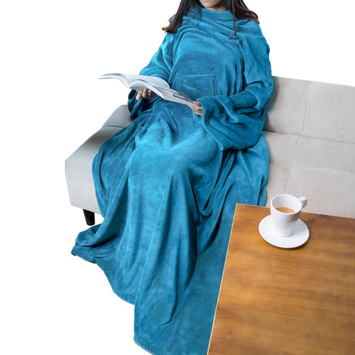 Cozy Fleece Wearable Blanket with Sleeves for Adult Women Men, Cozy Fleece Warm Wrap Throw Blanket with Arms, Pocket, Gifts for C... - Lightweight Plush Warm Blanket for All Seasons - Default Title