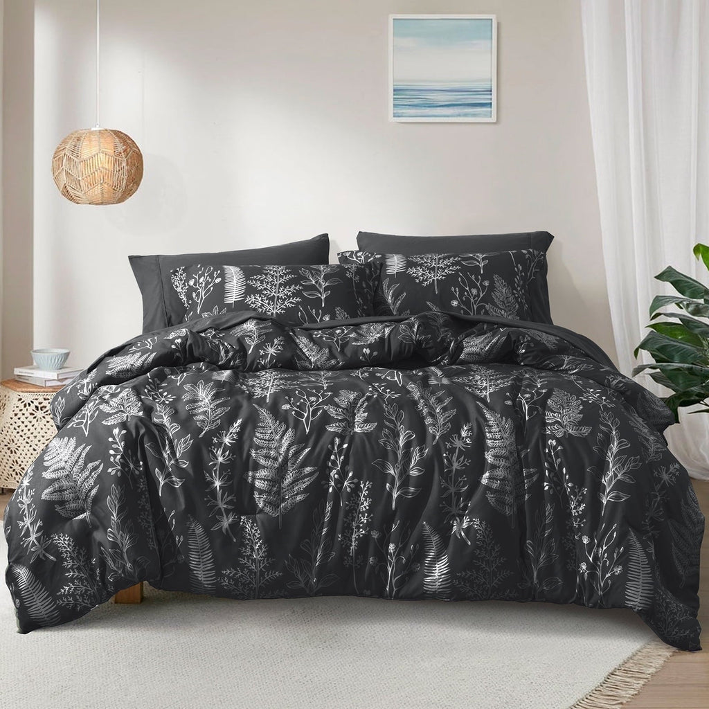Heavyweight Warmth 3 Pieces Printed Comforter Set Queen Size, Lightweight Botanical Floral Bed in a Bag, Ultra Soft Bedding Set with 1 R... - Luxurious Quilted Duvet Cover Set - Default Title