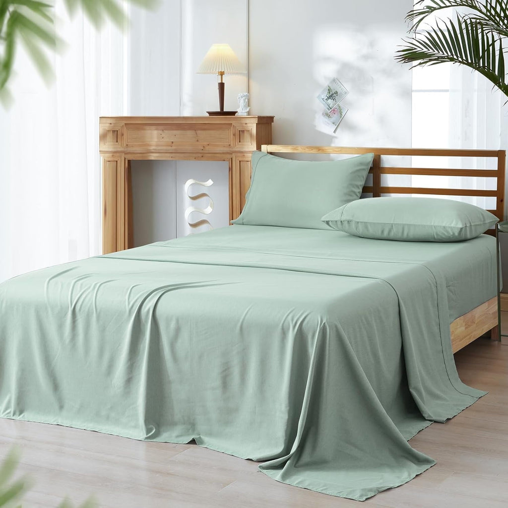 Breathable Luxury Bamboo Bed Sheet Sets, 4 Pieces King Silky Soft Bedding Sheets, 1800 Thread Count 16 Inch Deep Pockets, Sage Green - Premium Ultra-Soft Pillowcase Pair for Sleeping - Default Title