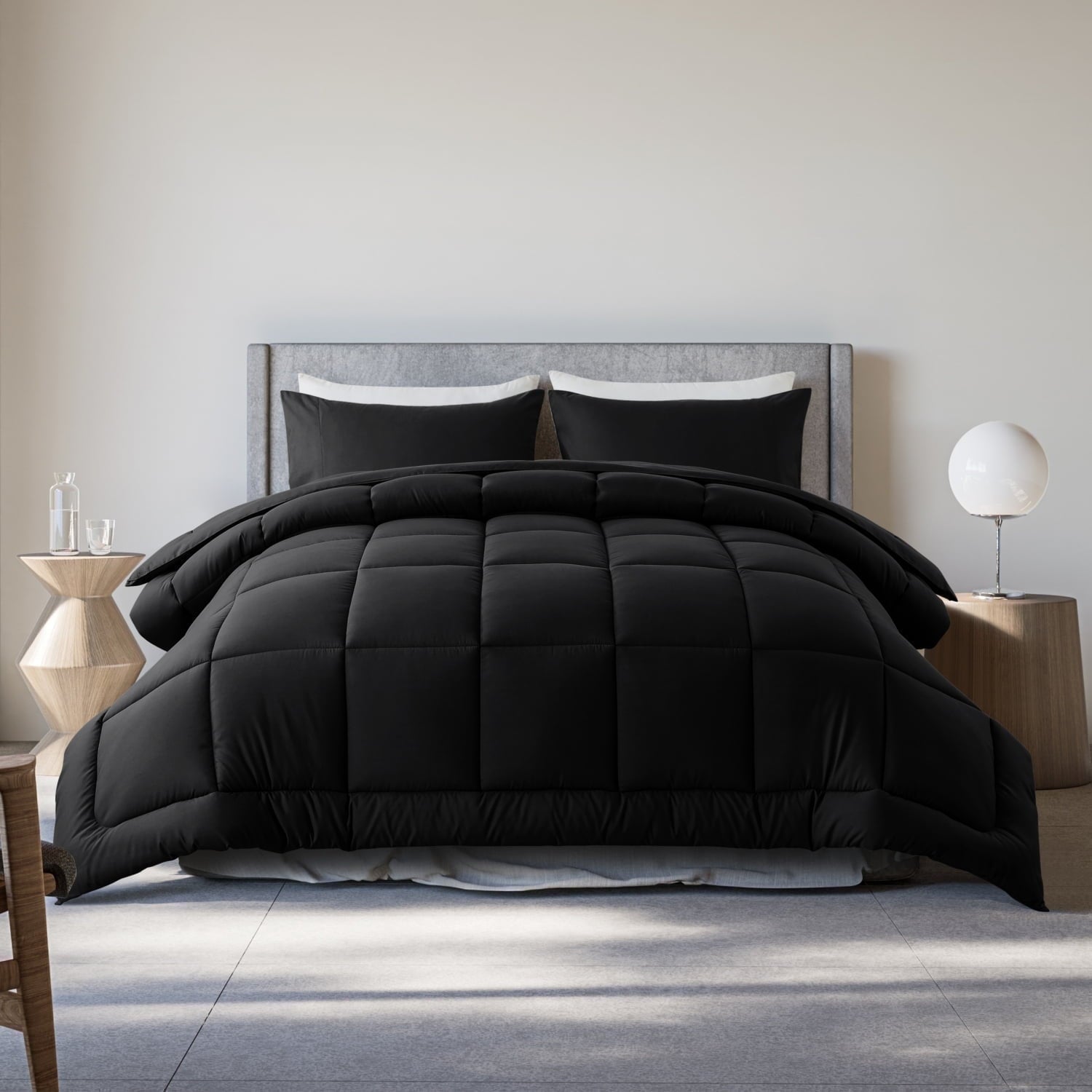 Hypoallergenic Cloud Queen Size 3-Piece All-Season Down Alternative Comforter Set Deep Black (Comforter and Pillowcase Bedding Set / bed i... - All-Season Down Alternative Comforter Insert - Default Title