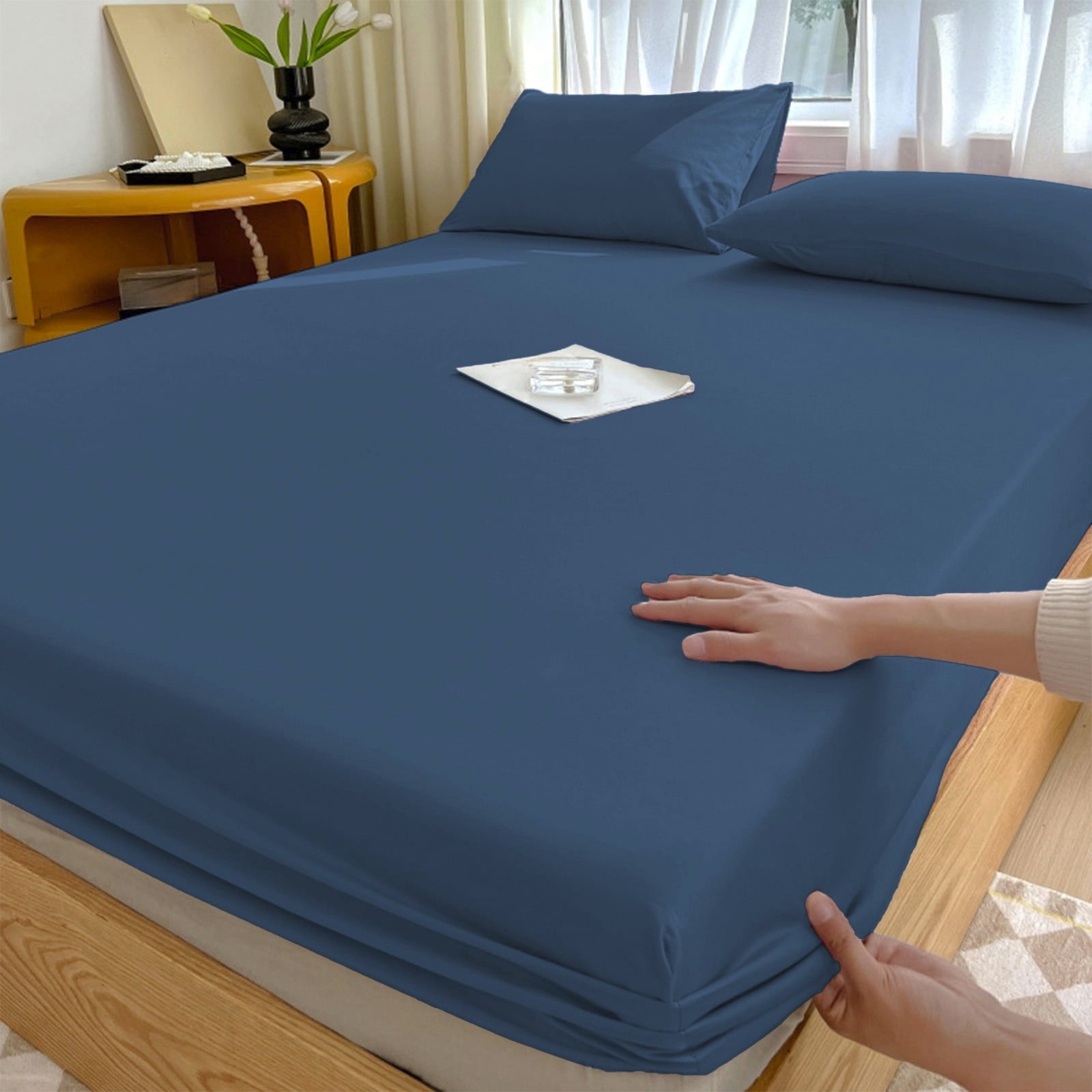 Cooling Sateen Egyptian Cotton Fitted Sheet Queen Size - 400 Thread Count Queen Size Fitted Sheet Only, Extra Soft, Cooling, 15" Dee... - Cooling Hotel Quality Bedding Sheets and Pillowcases - Default Title