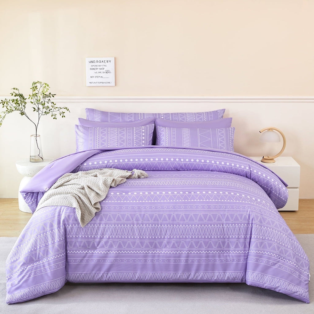 Fluffy Down Alternative 8-Pieces Boho Bedding Set Full Lavender Striped Bed in a Bag for Girls Women Soft Fluffy Purple Comforter Set with Sh... - Cloud-Like Soft Lightweight Bed Comforter - Default Title