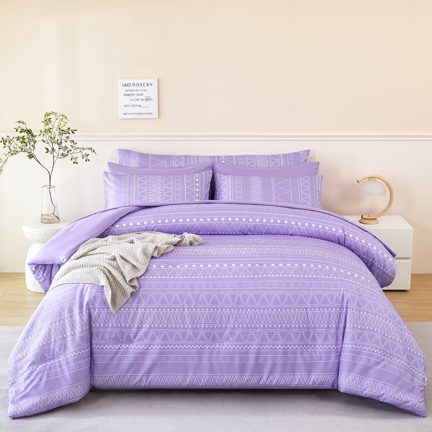 Fluffy Down Alternative 8-Pieces Boho Bedding Set Full Lavender Striped Bed in a Bag for Girls Women Soft Fluffy Purple Comforter Set with Sh... - Cloud-Like Soft Lightweight Bed Comforter - Default Title