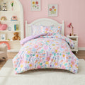 Luxurious Quilted Floral Comforter Set, Soft Microfiber Flower Bedding Set, 5 Pieces with Comforter, Sheets and Pillowcases, Twin - Hypoallergenic Ultra-Fluffy Quilt for Winter - Default Title
