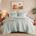 Fluffy Down Alternative Full/Queen Comforter Sets, Reversible 3 Piece Extra Soft Bedding Set, Chambray Print Sage Green Comforter Bed Set wit... - Cloud-Like Soft Lightweight Bed Comforter - Default Title