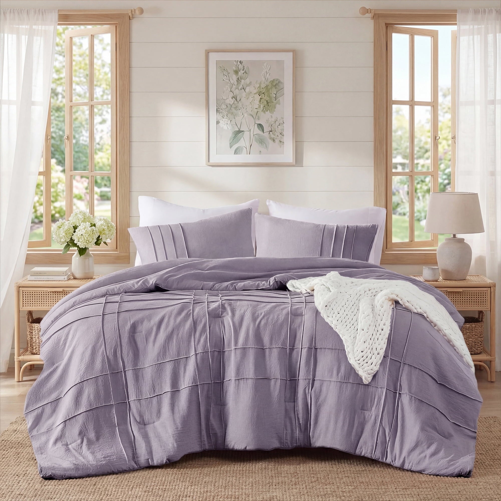 Fluffy Down Alternative Full/Queen Comforter Set, Boho 3-Piece Pintuck Stitching Bedding Set, Soft Washed Pleated Bed Sets with Pillow Shams,... - Cloud-Like Soft Lightweight Bed Comforter - Default Title