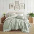 Luxurious Quilted Full/Queen Comforter Set Sage, 3 Pieces Quilted Ruffle Comforters Full/Queen Size, Solid Bedding Comforters Sets, Gif... - All-Season Down Alternative Comforter Insert - Default Title