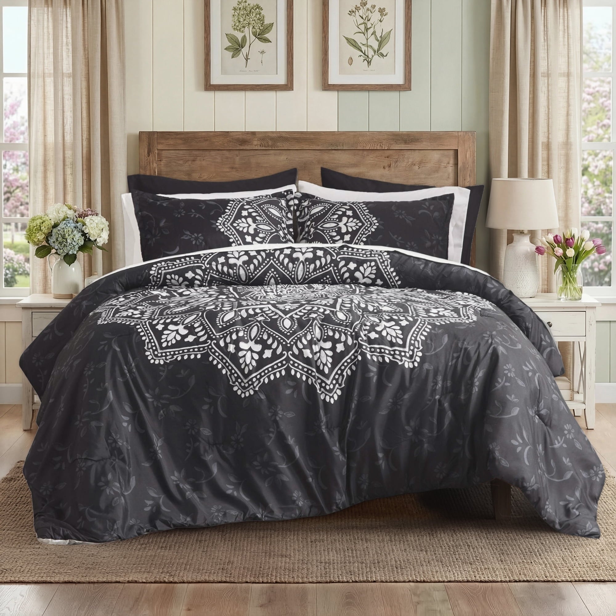 Luxurious Quilted Queen Comforter Set, Bedding Comforter Set Queen Size W/ Side Pockets, Black, 9 Pieces - Hypoallergenic Ultra-Fluffy Quilt for Winter - Default Title