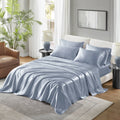 Cooling Sateen Satin Sheet Set, Twin Bed Sheets with Pillowcases, 4-Piece Luxury Silky Sheet Set, Blue, Gifts for Women - Breathable Egyptian Cotton Flat & Fitted Sheets - Default Title