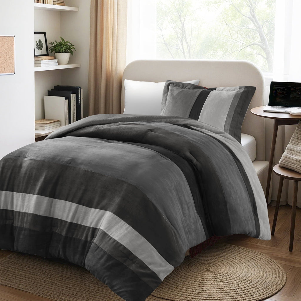 Heavyweight Warmth Twin/Twin XL Comforter Set Black, 2 Pieces Faux Suede Comforters Twin/Twin XL Size, Pieced Bedding Comforters Sets, C... - All-Season Down Alternative Comforter Insert - Default Title