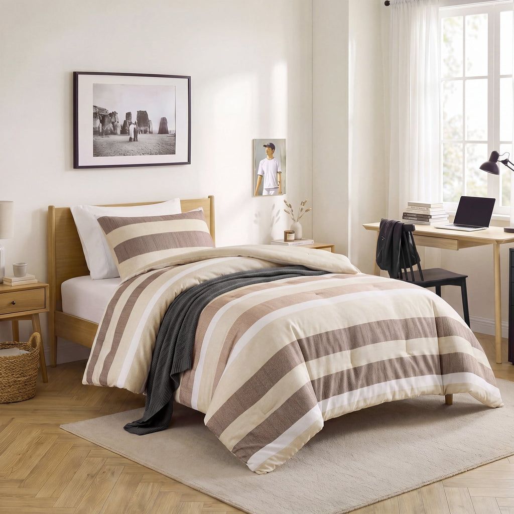Fluffy Down Alternative 2-Piece Comforter Sets, Reversible Striped Comforter Set for Dorm, Lightweight All Season Bedding Set with Pillow Sha... - Cloud-Like Soft Lightweight Bed Comforter - Default Title