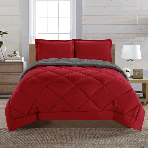 All-Season Reversible 3pc Comforter Set- Available In A Few Sizes And Colors , Full/Queen, Red/Gray - Hypoallergenic Ultra-Fluffy Quilt for Winter - Default Title