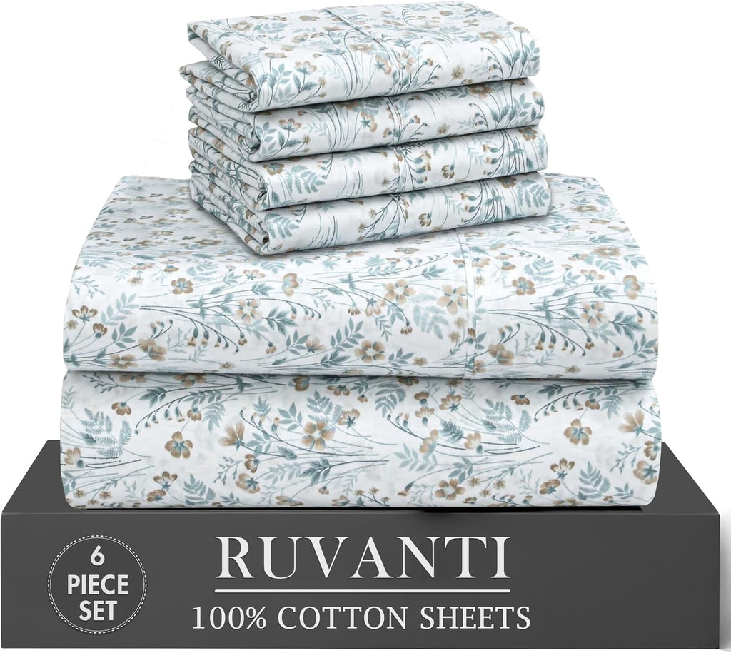 Breathable Luxury 6 Pcs Cotton Sheets - 100% Natural Cotton Soft, Lightweight & Breathable Crispy Percale Bed Sheets, King Size Sheets ... - Premium Ultra-Soft Pillowcase Pair for Sleeping - Default Title