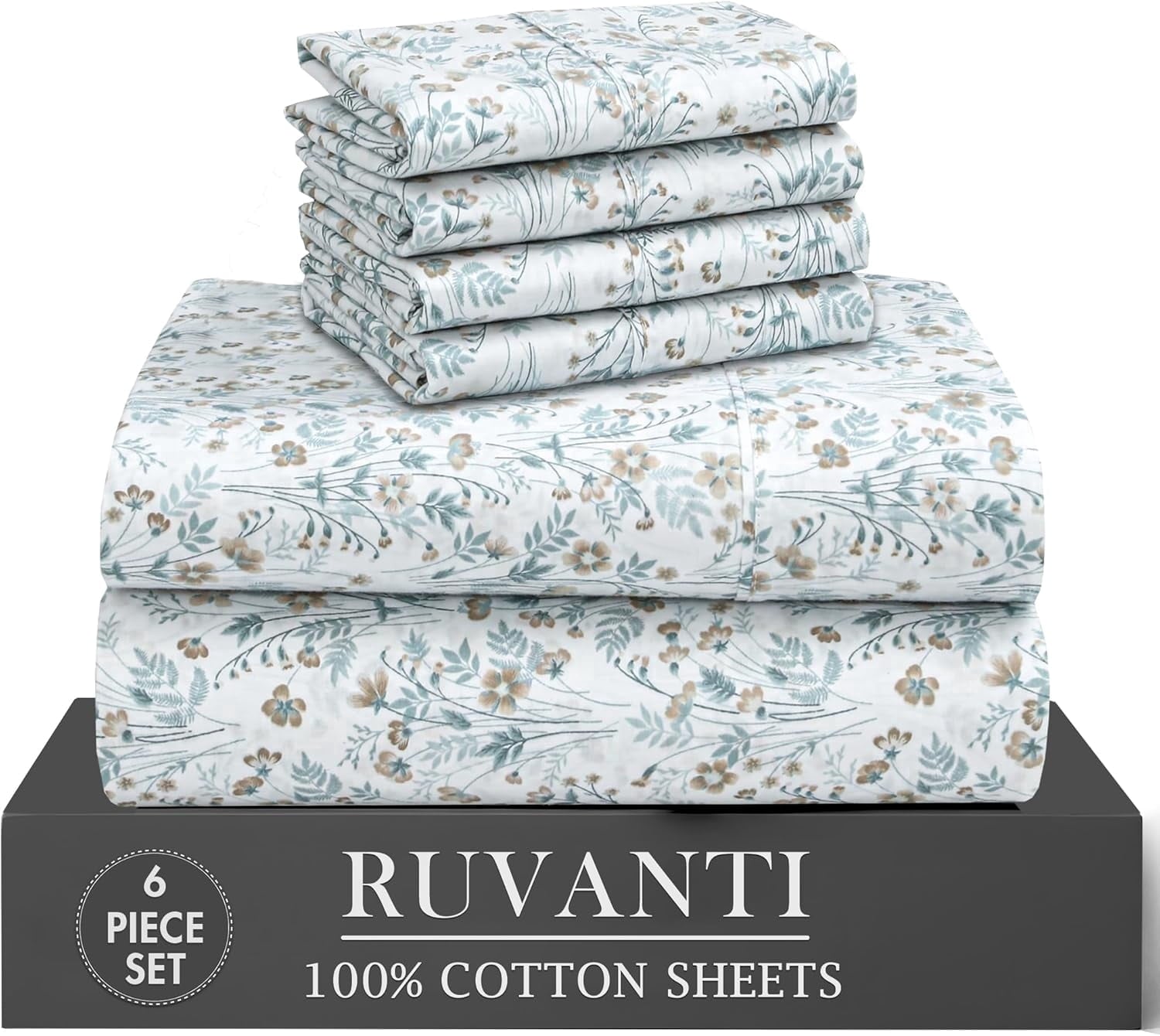Breathable Luxury 6 Pcs Cotton Sheets - 100% Natural Cotton Soft, Lightweight & Breathable Crispy Percale Bed Sheets, King Size Sheets ... - Premium Ultra-Soft Pillowcase Pair for Sleeping - Default Title