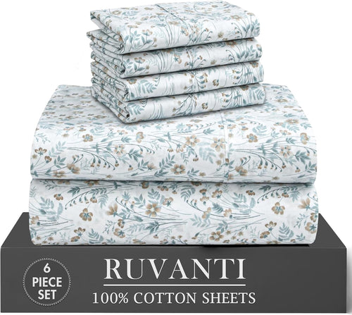 Breathable Luxury 6 Pcs Cotton Sheets - 100% Natural Cotton Soft, Lightweight & Breathable Crispy Percale Bed Sheets, King Size Sheets ... - Premium Ultra-Soft Pillowcase Pair for Sleeping - Default Title