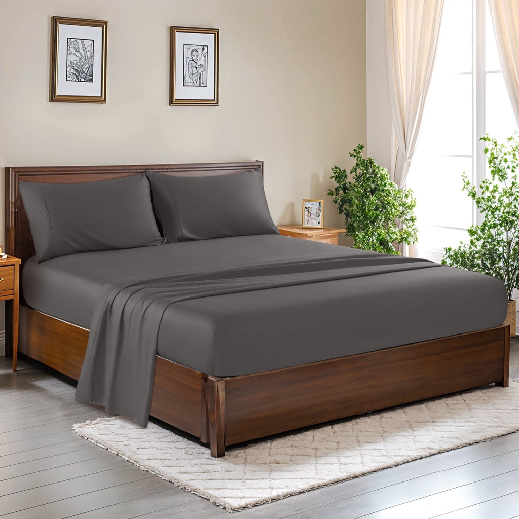 Wrinkle-Resistant 100% Cotton Bed Sheets Set, 1000 Thread Count 4 Piece Luxury Soft Sheets Set with 16" Deep Pocket, Queen, Dark Gray - Luxury Bed Sheet Set with Deep Pockets - Default Title