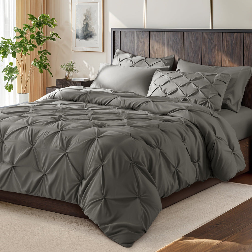 Luxurious Quilted Queen Comforter Set, 7 Pieces Bedding Sets for All Season, Bed in a Bag with Pleated Comforter - Flat Sheet & Fitted ... - Cloud-Like Soft Lightweight Bed Comforter - Default Title