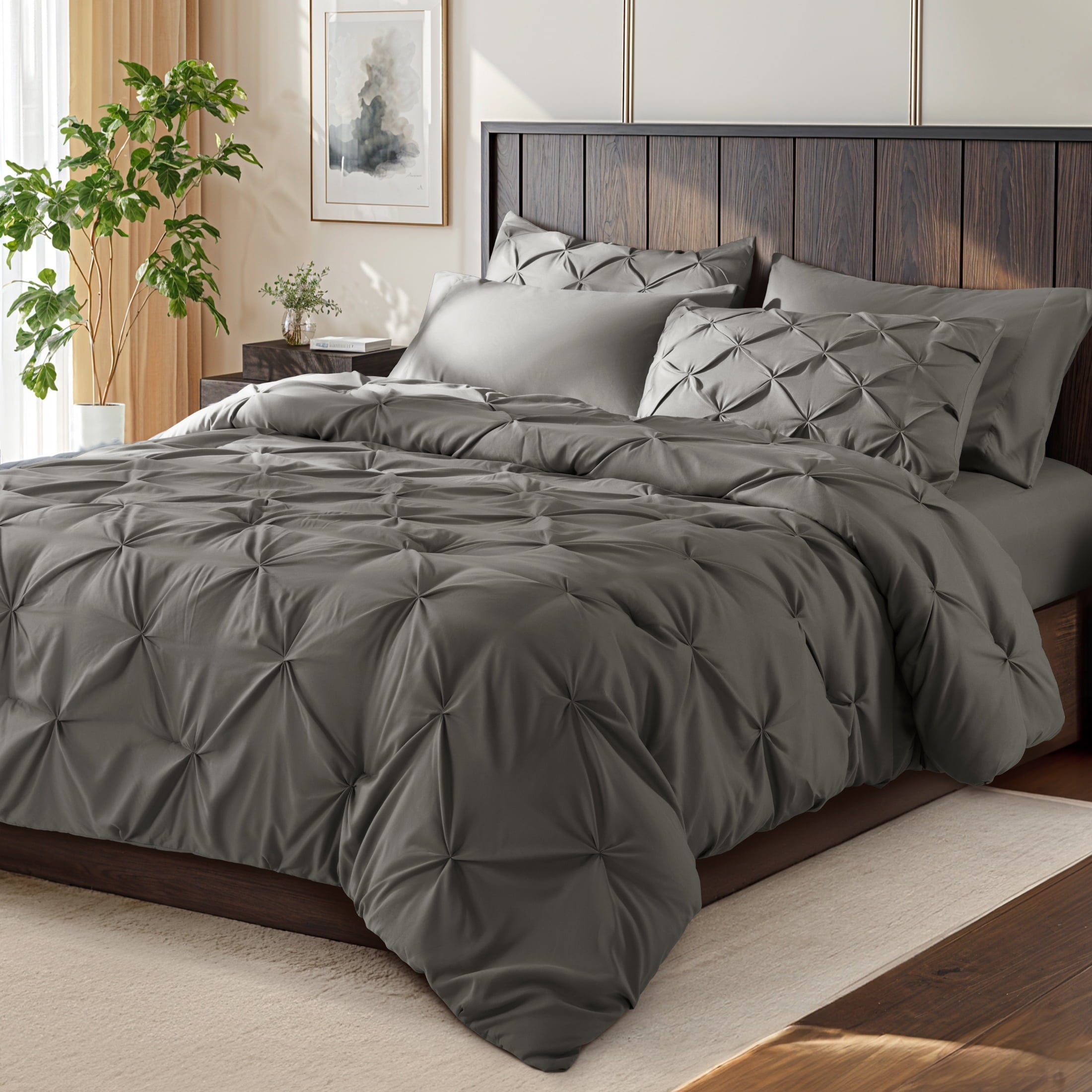 Luxurious Quilted Queen Comforter Set, 7 Pieces Bedding Sets for All Season, Bed in a Bag with Pleated Comforter - Flat Sheet & Fitted ... - Cloud-Like Soft Lightweight Bed Comforter - Default Title