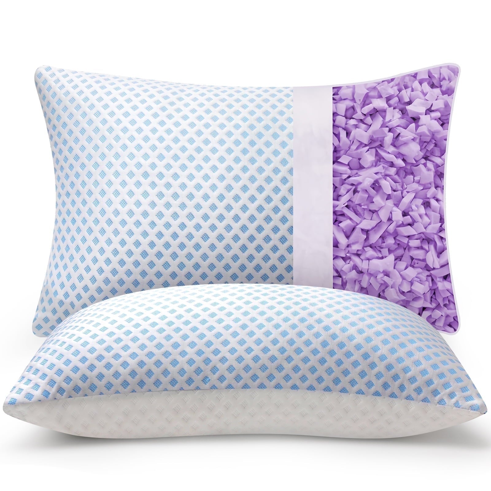 Fluffy Shredded Cooling Pillows for Bed Sleeping Shredded Memory Foam Pillows Queen Size Set of 2 Pack 20 x 30 inches - Hotel Quality Plush Sleeping Pillows - Default Title