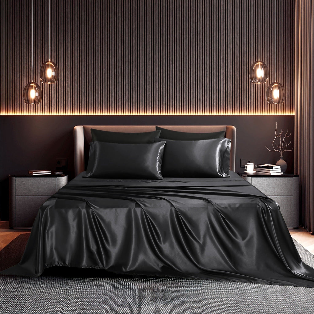 Wrinkle-Resistant Set, Queen, Silky Bed s, 4 Pieces,Black - Breathable Egyptian Cotton Flat & Fitted Sheets - Default Title