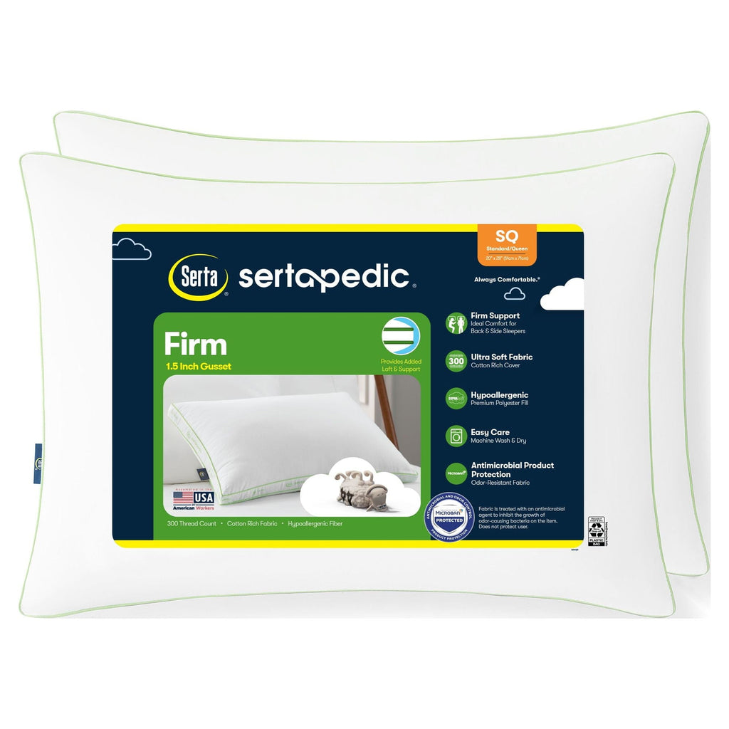 Ergonomic Memory Foam Firm Bed Pillow, Standard/Queen, 2 Pack - Decorative Throw Pillow Cushion for Sofa & Bed - Default Title