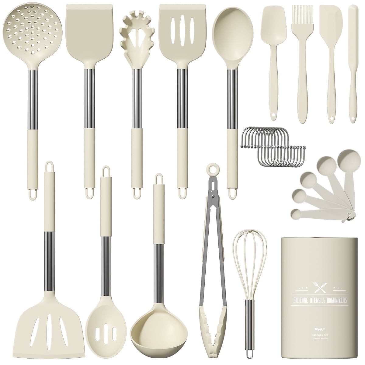 Premium Silicone Silicone Cooking Utensil Set, 30 Pcs Kitchen Utensils Set with Stainless Steel Handle, Food Grade Silicone Spatula Se... - Heat-Resistant Silicone Cooking Spatula Turner - Default Title